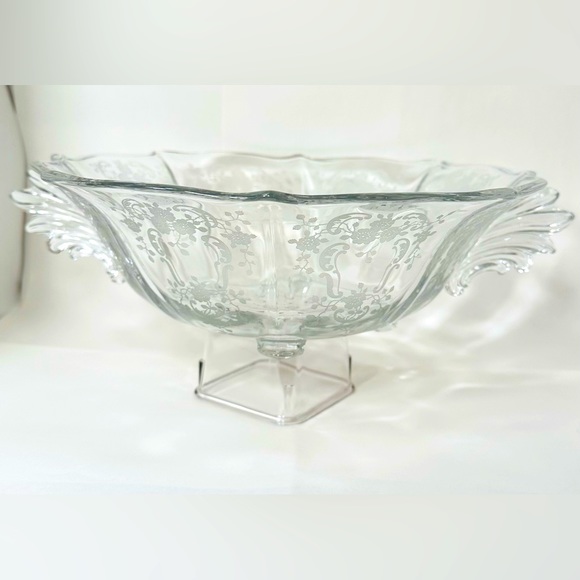 Etched Crystal Other - Vintage Fostoria “Meadow Rose” Etched Baroque Glass Footed Serving Bowl